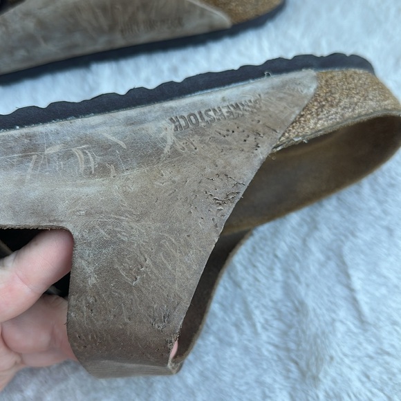 Birkenstock Arizona Suede Leather Taupe Green Two Strap Sandals Size 43 Mens 10 - Picture 7 of 11